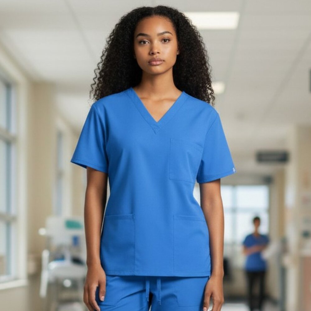 NWT! Adult Unisex Scrub Top Royal Blue‎ V-Neck | Size L